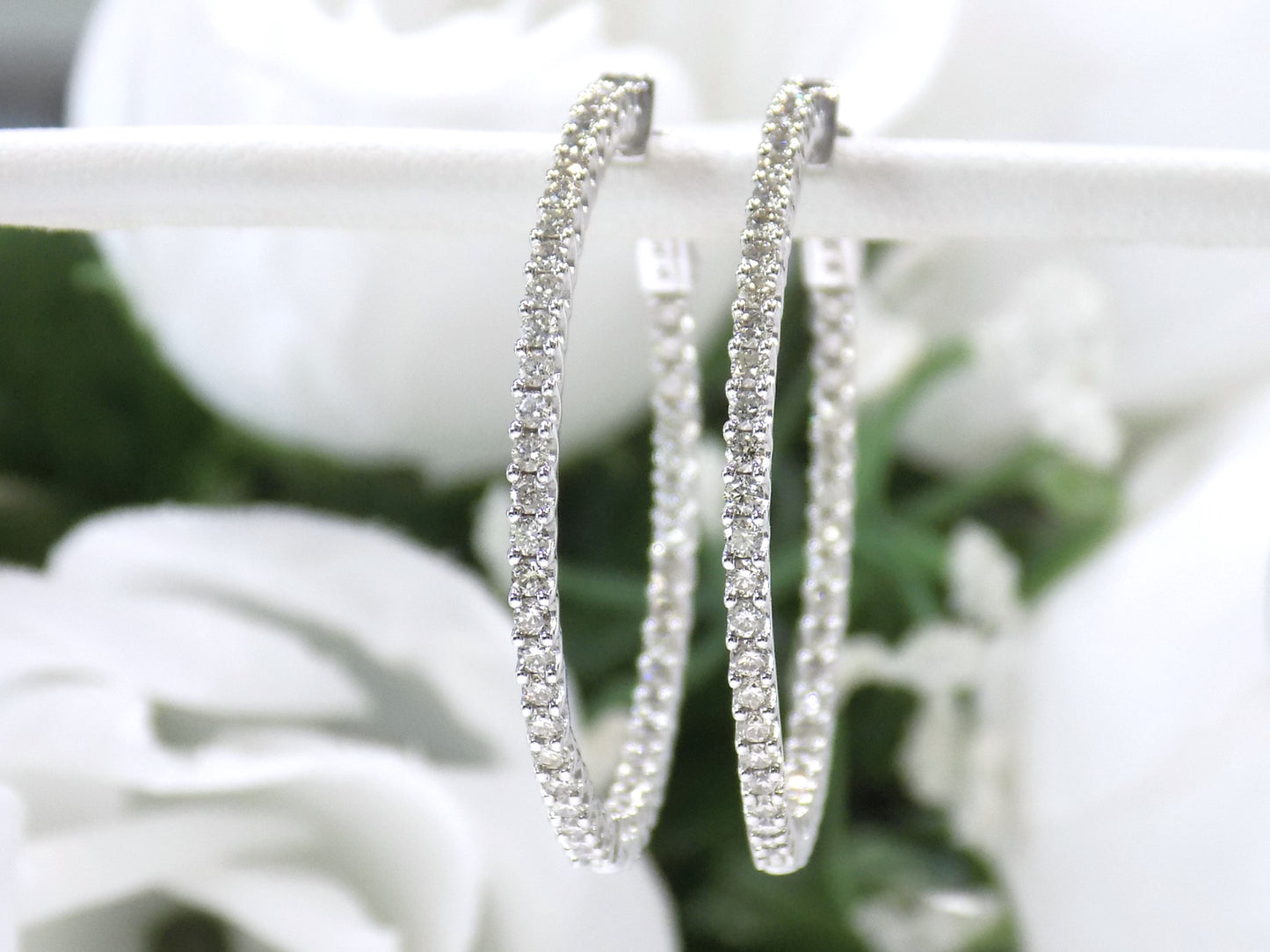 Large 2ct TW Natural Round Diamond Hoop Earrings in Solid 14K White Gold - Inside-Out Style