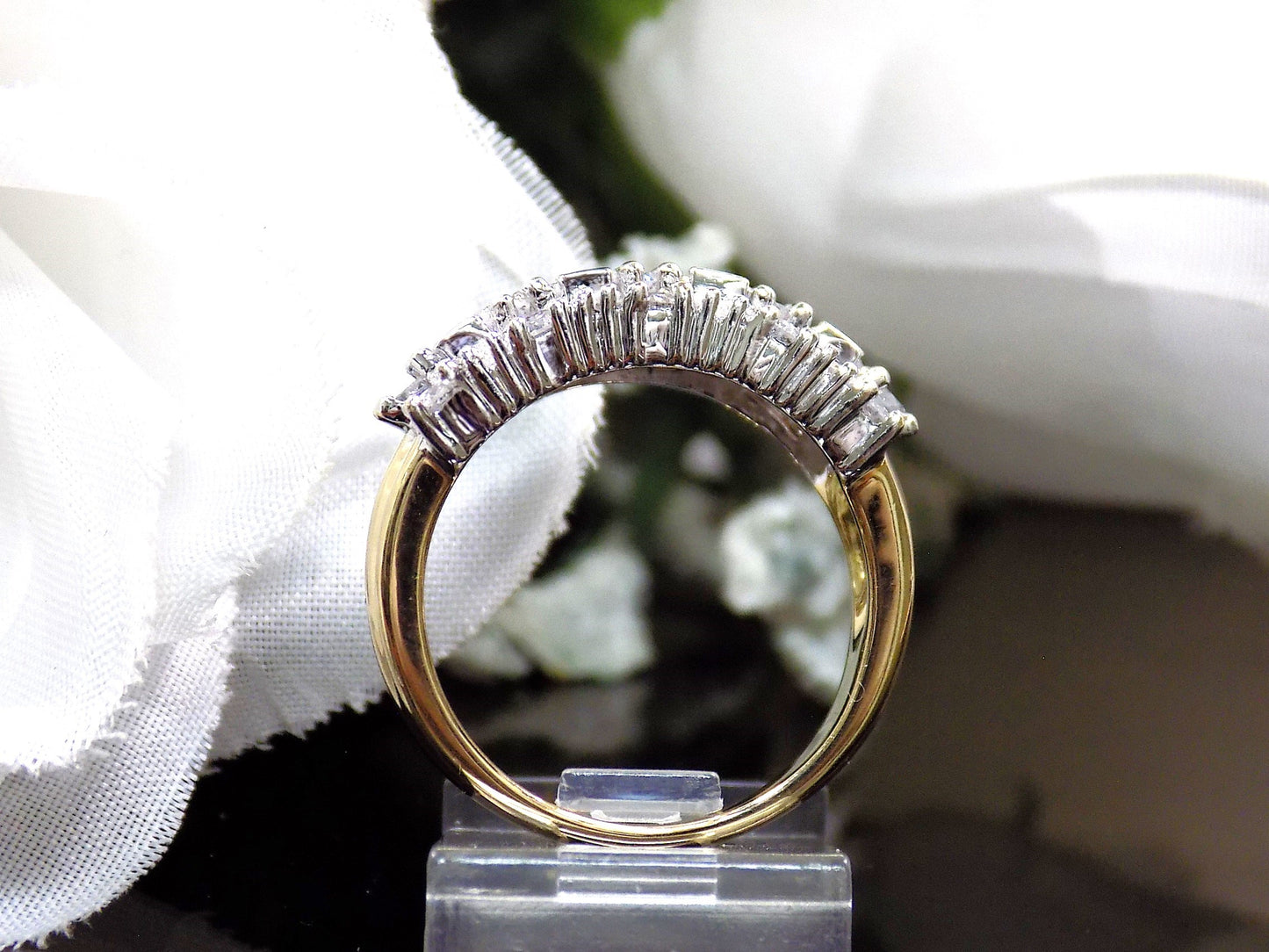 Women's Vintage 2ct TW Natural Baguette & Round Wide Diamond Band in 14K Yellow & White Gold 2-Tone