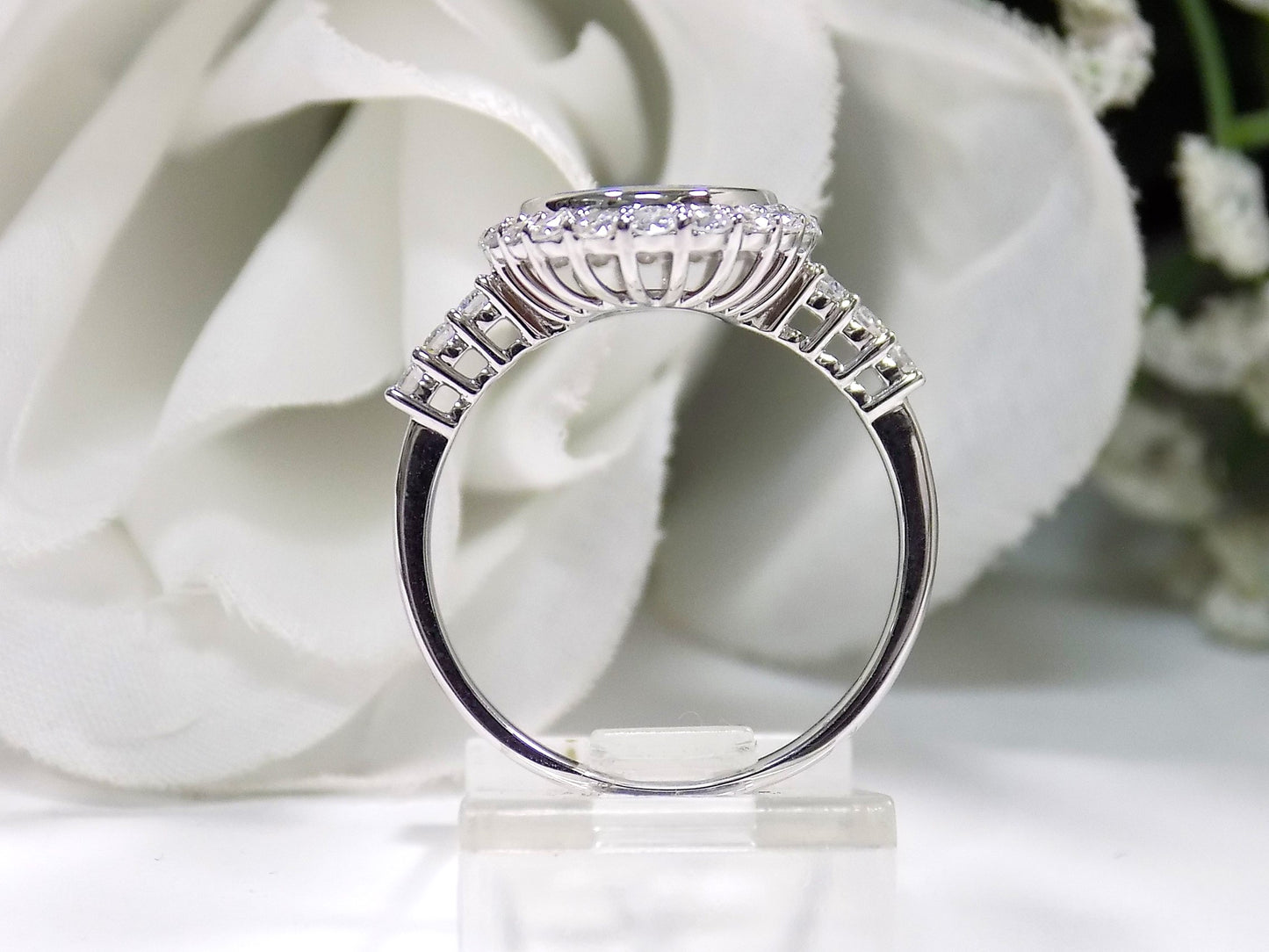 Ladies' 2.02ct TW Halo Style Genuine Black Boulder Opal Ring with Natural Round Diamond Accents in 14K White Gold