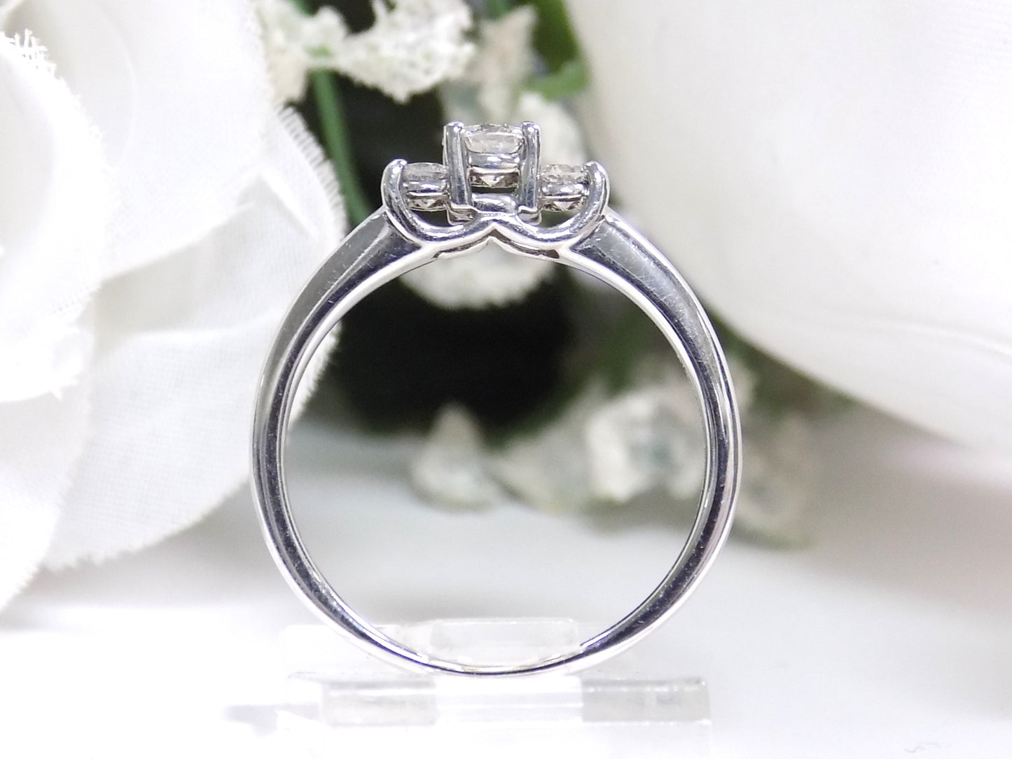 Women's .50ct TW 3-Stone Natural Round Diamond Engagement Ring or Anniversary Ring in 14K White Gold w/ Platinum Prongs