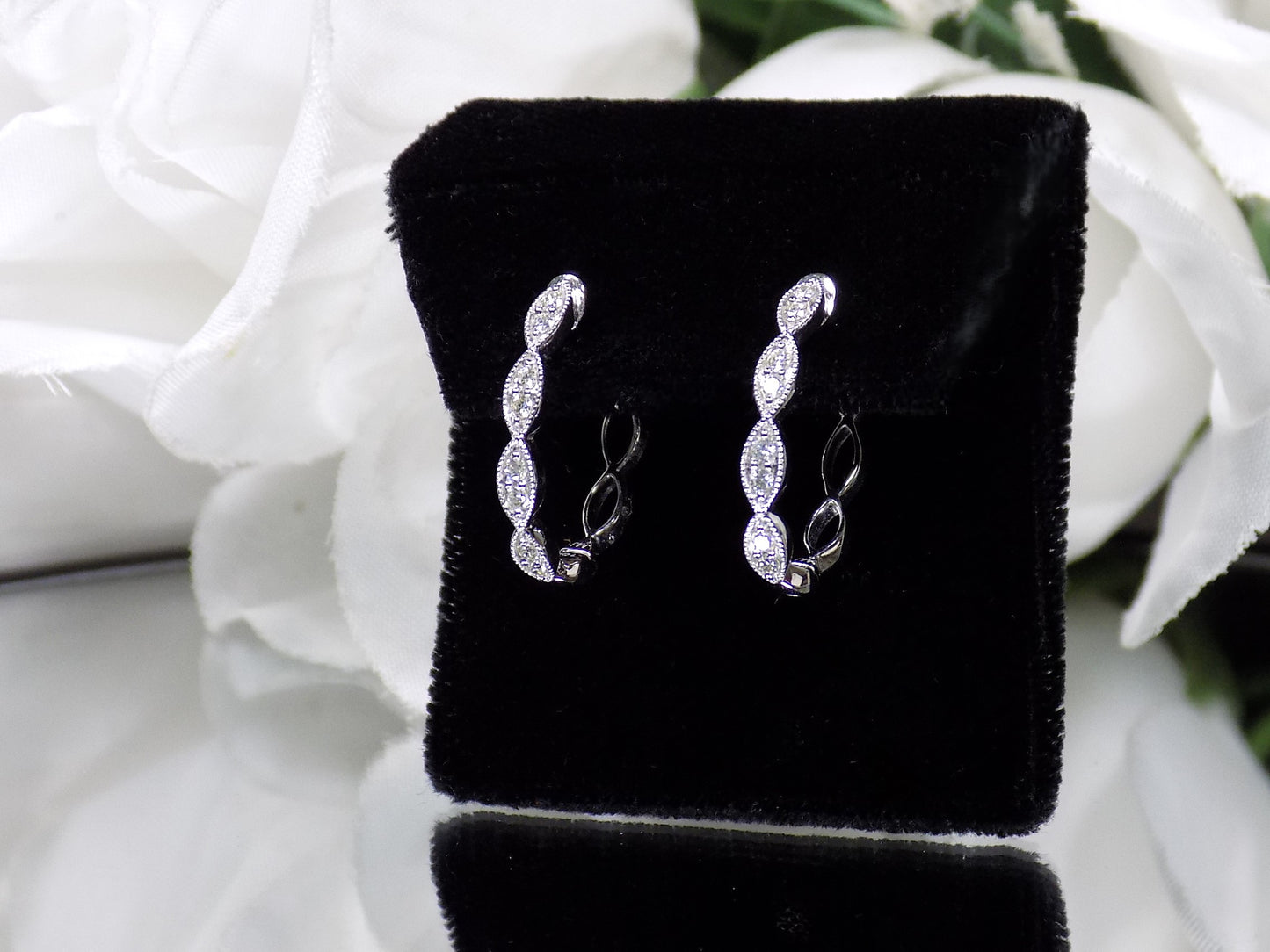 Women's .25ct Total Weight Victorian Style Natural Diamond Hoop Earrings in 10K White Gold