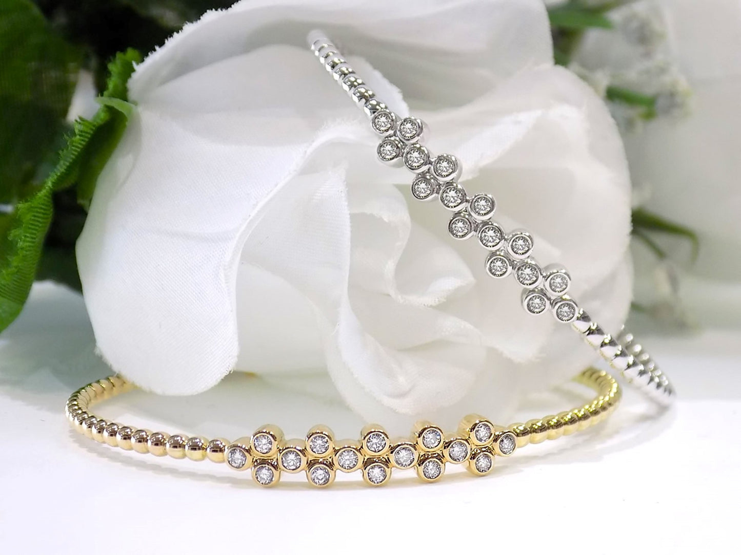 .50ct Natural Diamond Twist Flex Bangle in White or Yellow Gold - Diamond Cuff Bracelet