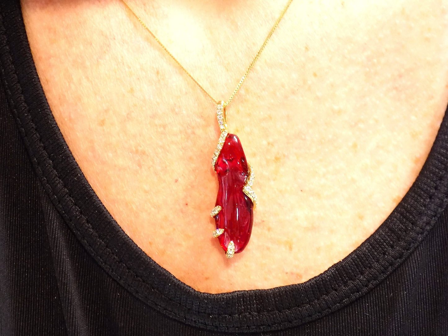 6.88ct TW Custom Made Fire Opal & Diamond Pendant or Necklace in 14K Yellow Gold (chain not included)