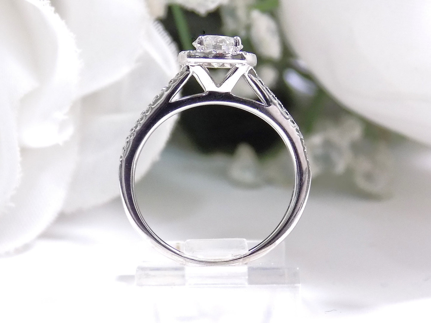 Women's .75ct TW Halo Style Natural Round Brilliant Diamond Engagement Ring or Promise Ring in 14K White Gold