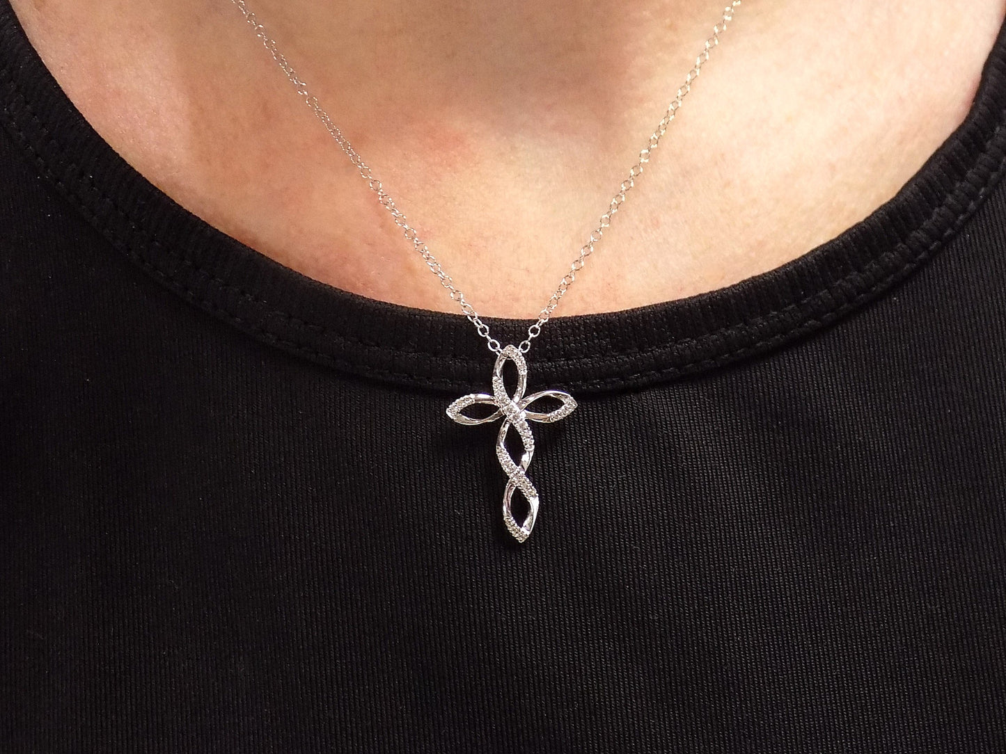 Infinity Style .13ct TW Natural Diamond Cross Pendant or Necklace in 10K White Gold - Chain not included