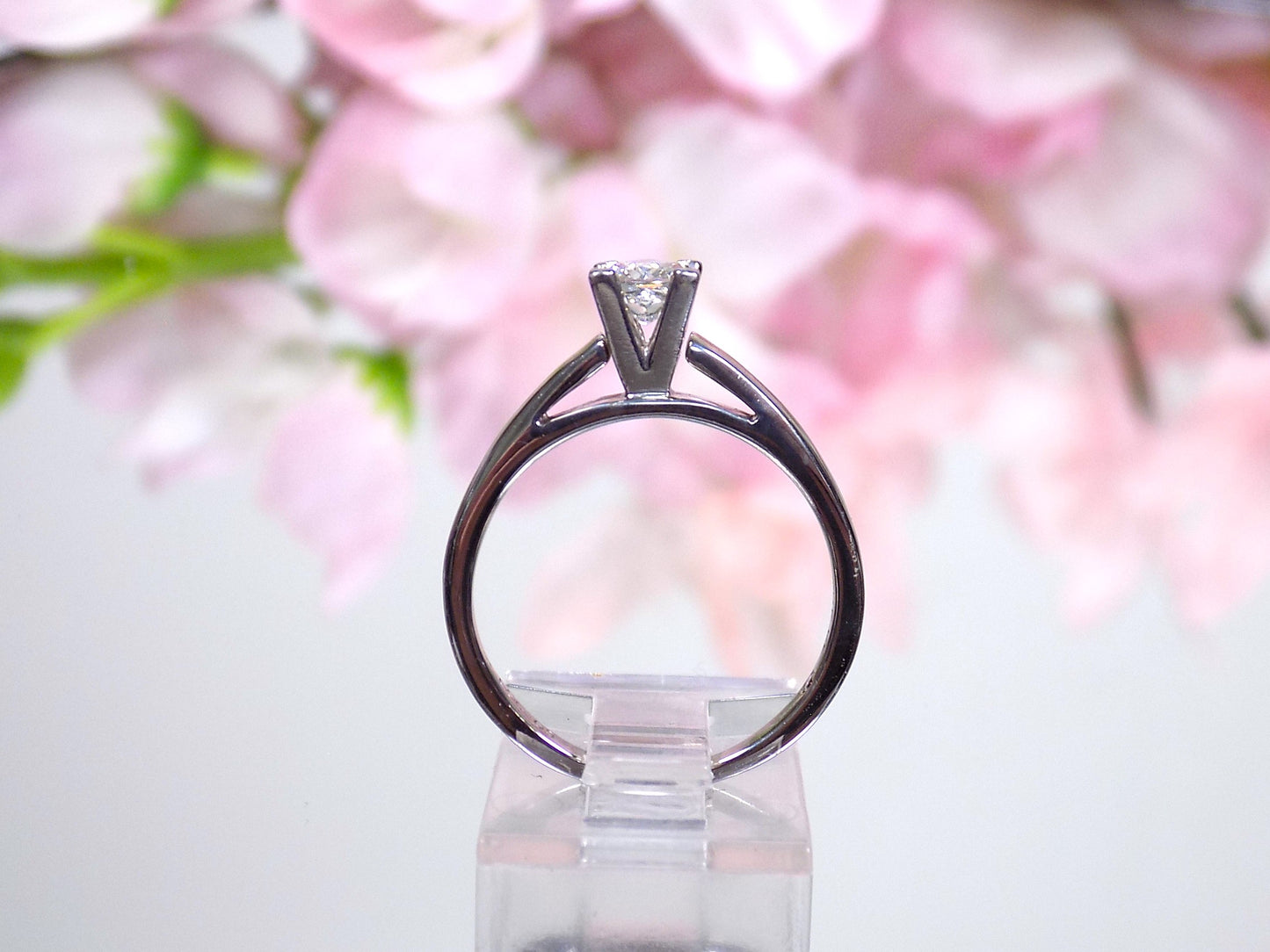 Estate Ring .51ct Natural Princess Cut Cathedral Style Diamond Solitaire in Solid 14K White Gold