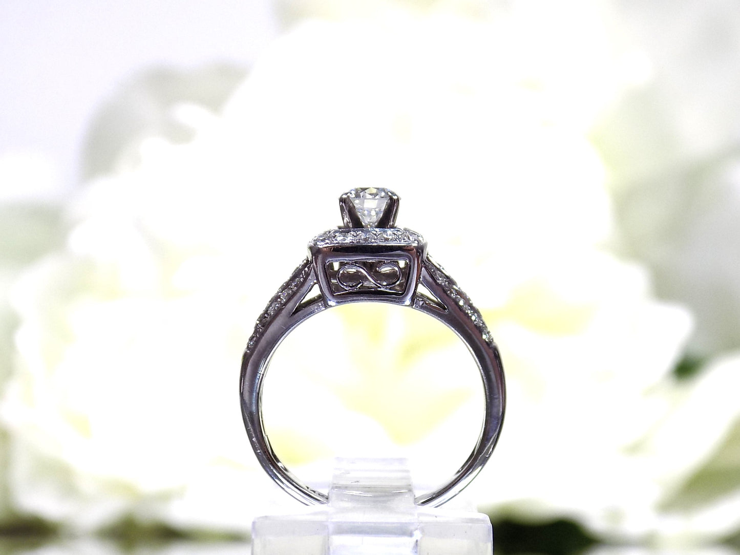 Women's .70ct TW Halo Style Natural Round Brilliant Diamond Engagement Ring or Promise Ring in 14K White Gold