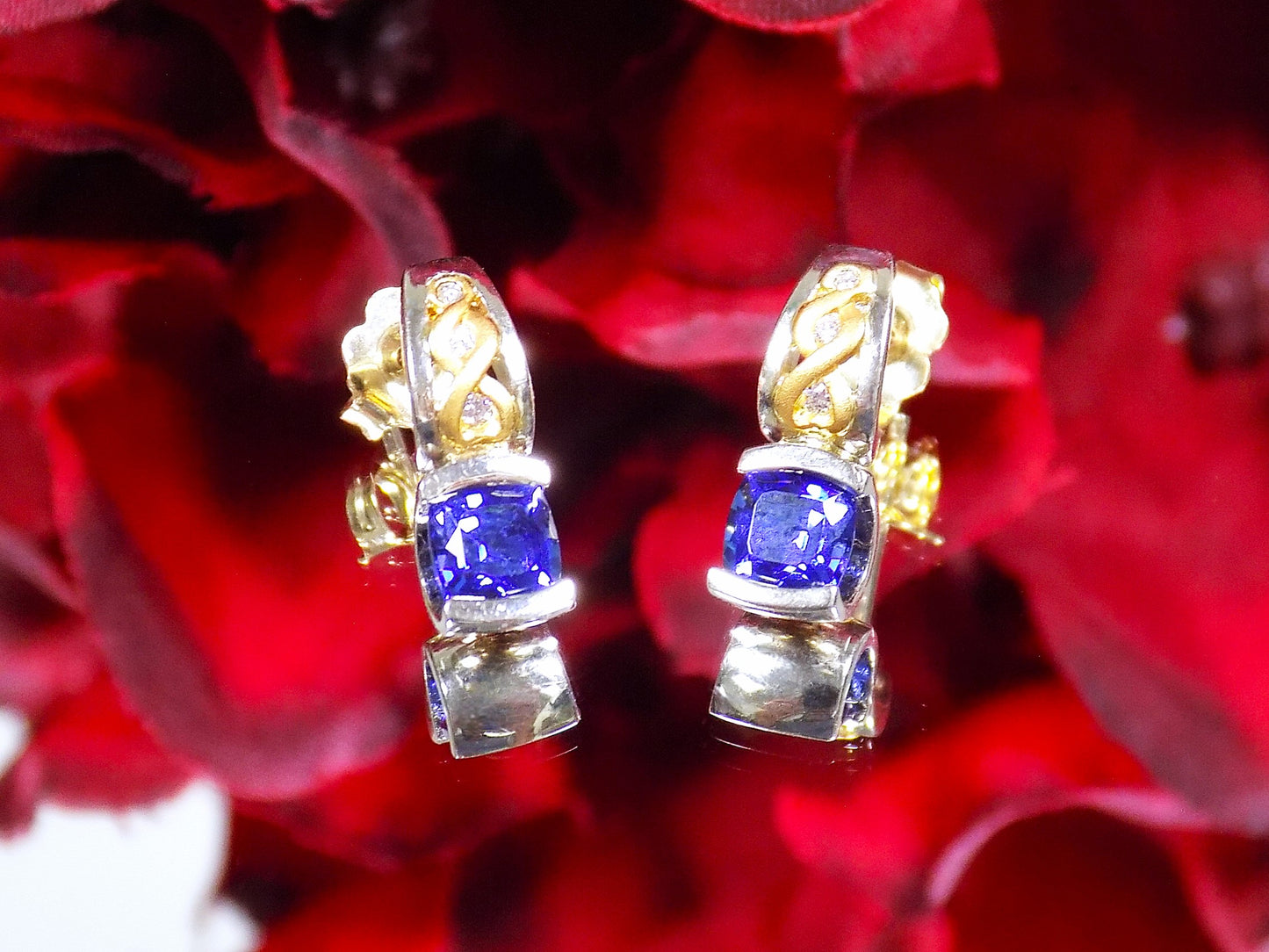 Estate 4.43ct TW Natural Tanzanite & Diamond Ring, Earrings & Pendant Matching Set in 14K/22K 2-Tone White & Yellow Gold - Like New