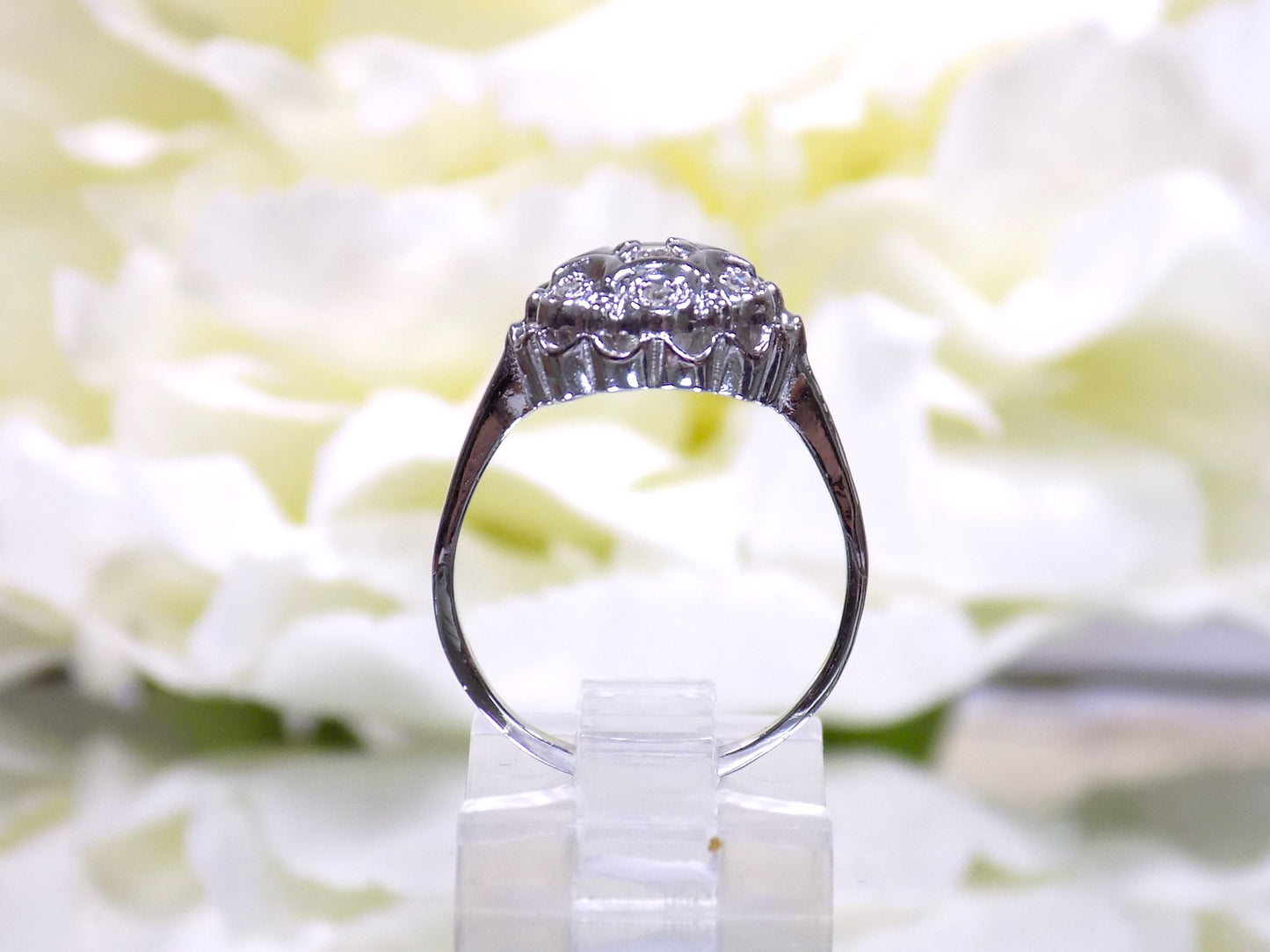 Vintage Traditional Natural Round Diamond Cluster Ring in 14K White Gold - Small .10ct Total - Near New Condition