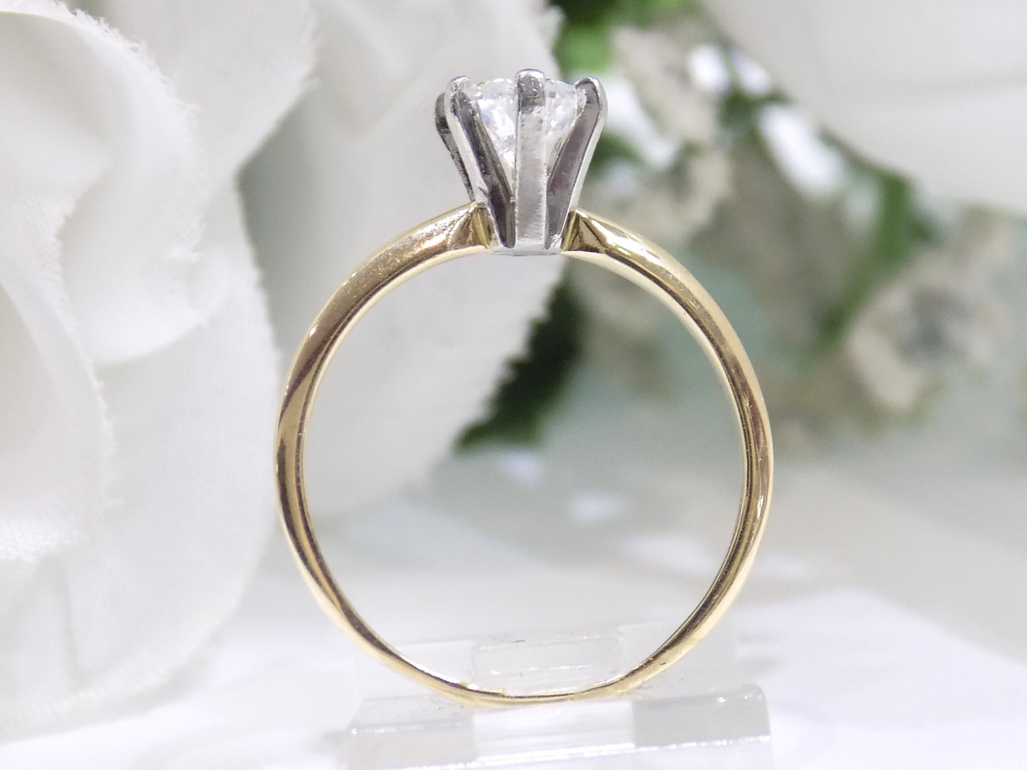 1.00ct Natural High Quality Pear Shape Diamond Solitaire in 14K Yellow Gold Tiffany Style Mounting - Yellow Gold Ring with White Gold 6-Prong Head