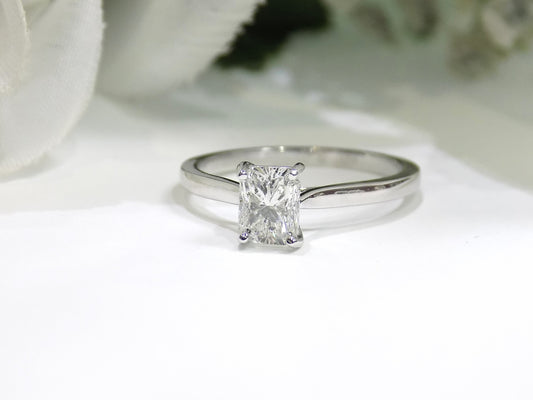 1.00ct Natural Radiant Cut Diamond Solitaire in 14K White Gold Tiffany Style Mounting