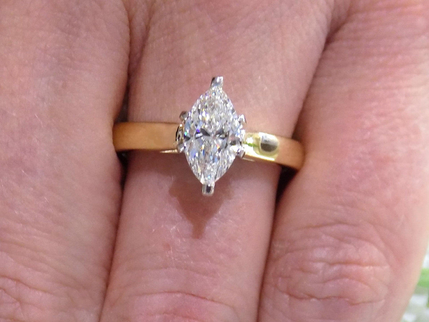 Ladies' 1.01ct Marquise Shape Natural Diamond Solitaire in a 14K Yellow Gold Cathedral Style Mounting