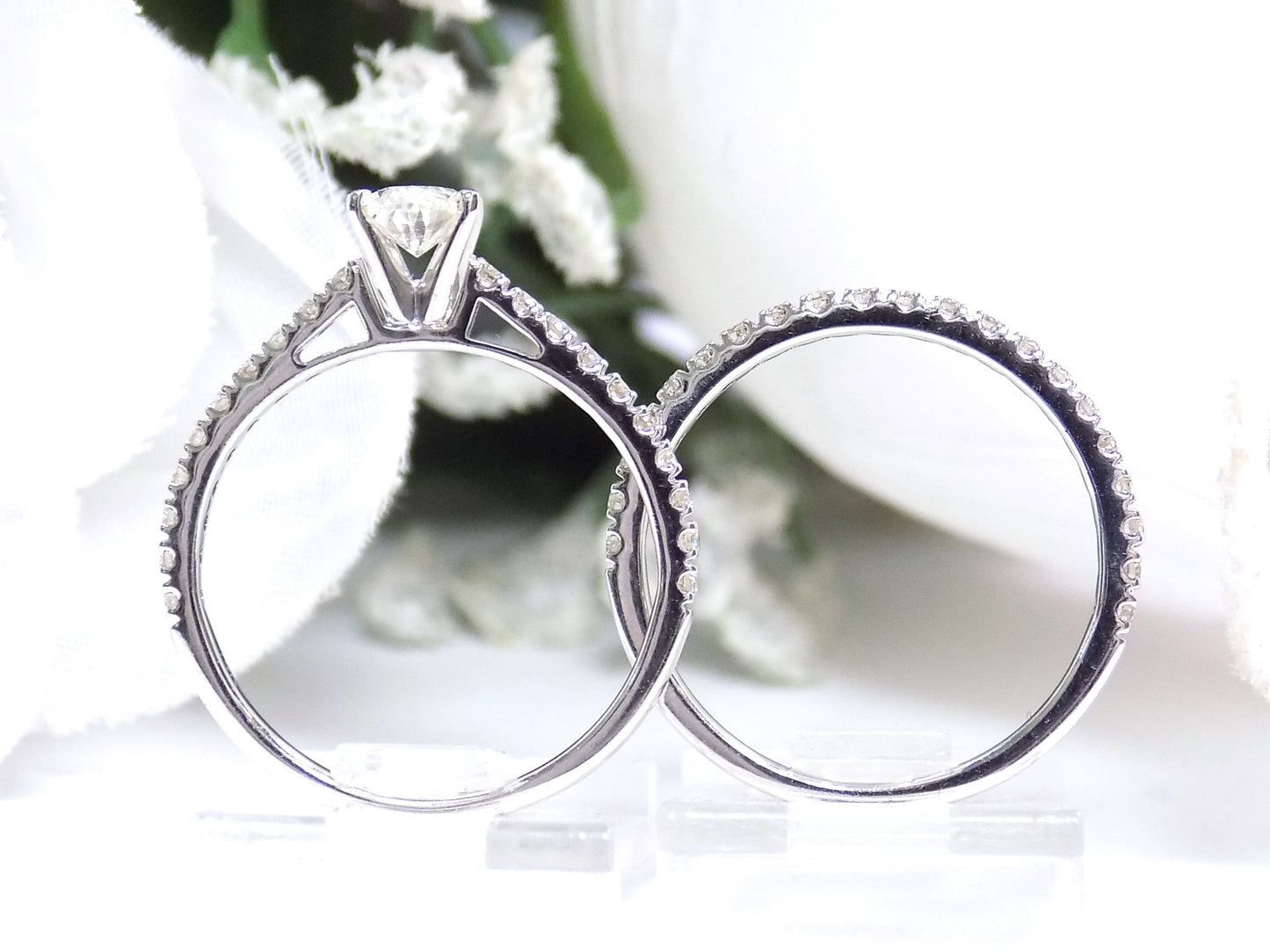 Women's 1.02ct TW 2-Piece Natural Oval Shape Diamond Wedding Set - Engagement Ring w/ Matching Band in 14K White Gold