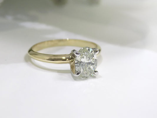 1.03ct Very Nice Natural Oval Shape Diamond Solitaire in 14K Yellow Gold Tiffany Style Solitaire with White Gold Head