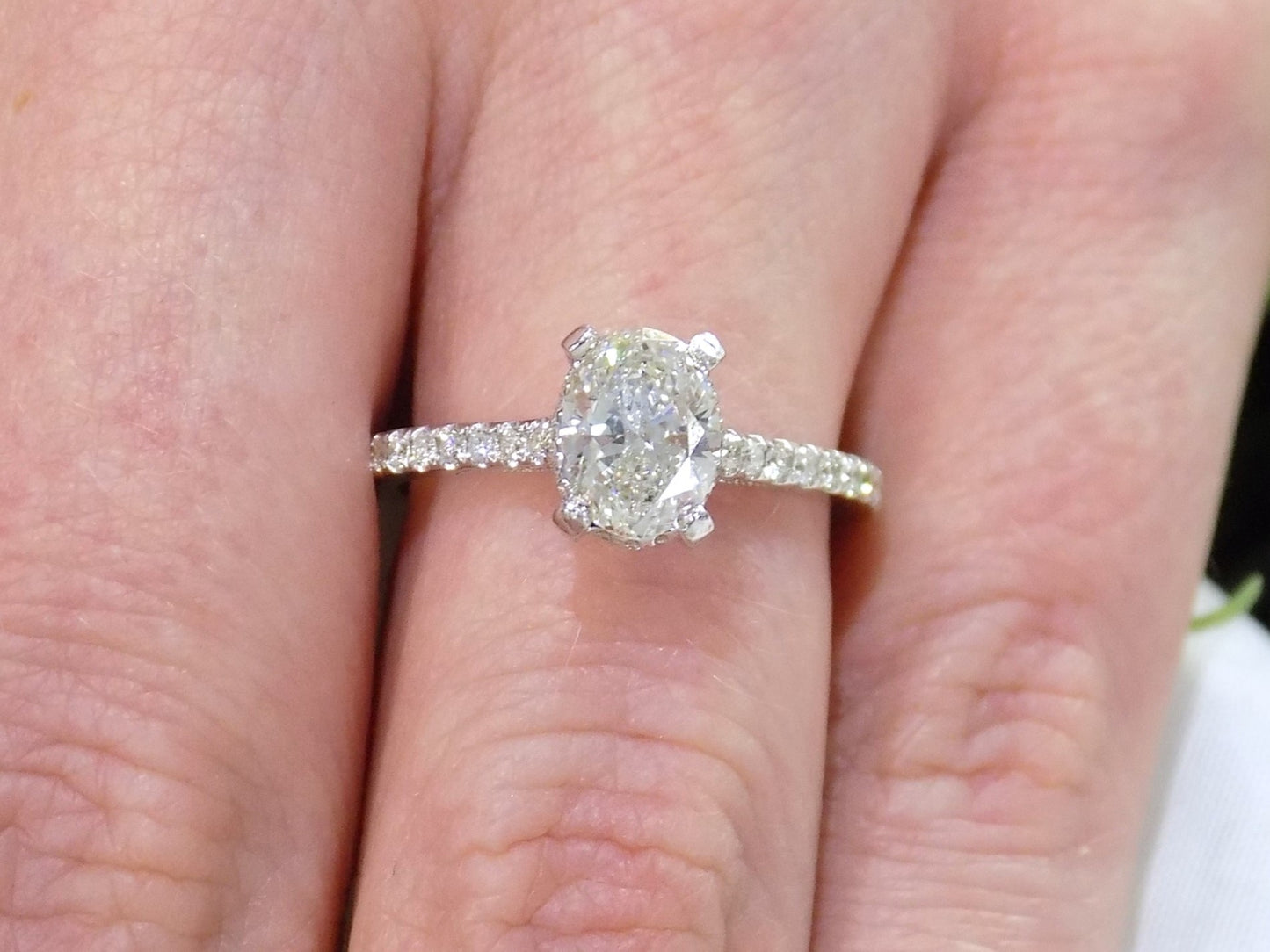 1.29ct TW Natural Oval Shape Diamond Engagement Ring with a 1.00ct Oval Center with Hidden Halo Style Head in 14K White Gold