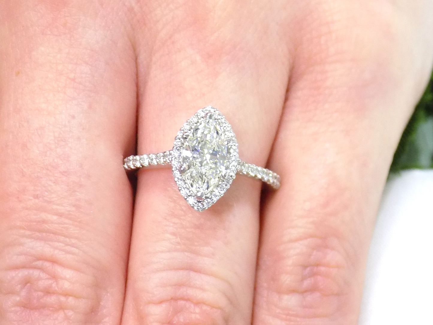 1.37ct TW Halo Style Natural Marquise Shape Diamond Engagement Ring in 14K White Gold - w/ 1.04ct Natural Marquise Shape Center Diamond