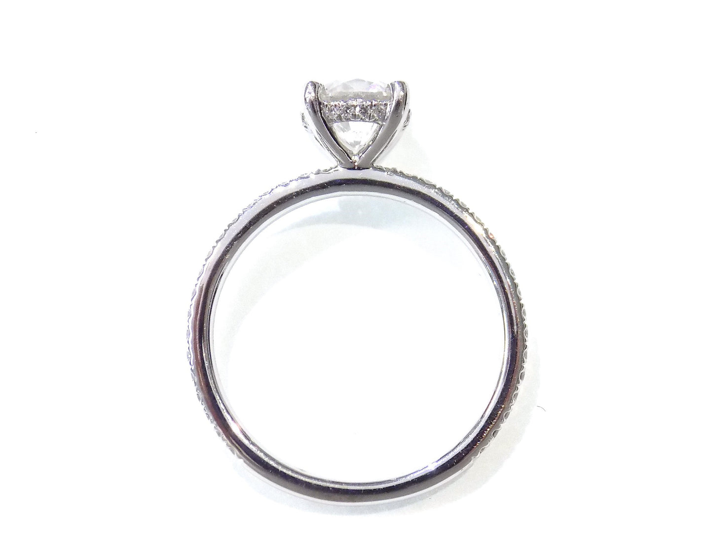 1.39ct TW Natural Round Brilliant Diamond Engagement Ring with a 1.02ct Round Center in 14K White Gold with Hidden Halo Style Head