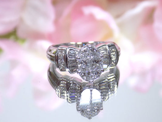 1.50ct Estate Oval Shape Invisible Set Natural Diamond Ring in 14K White Gold - Like New Condition