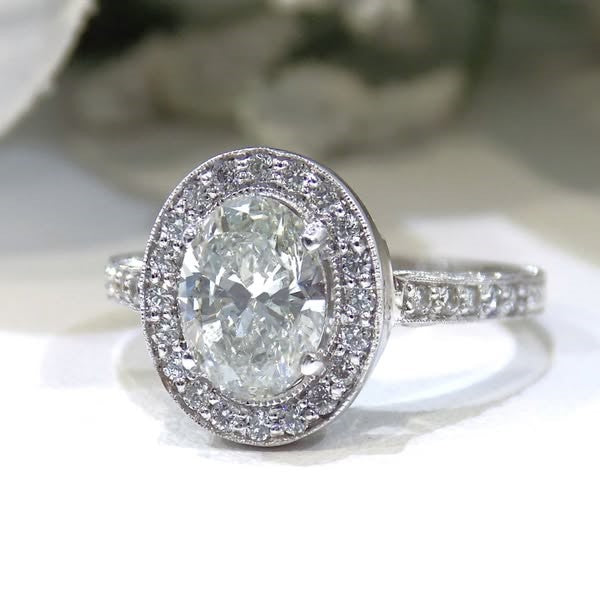 1.84ct Oval Shape Halo Style Natural Diamond Engagement Ring with 1.51ct Oval Center Diamond in 14K White Gold