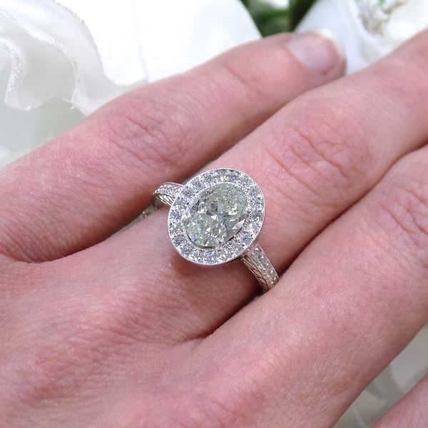 1.84ct Oval Shape Halo Style Natural Diamond Engagement Ring with 1.51ct Oval Center Diamond in 14K White Gold