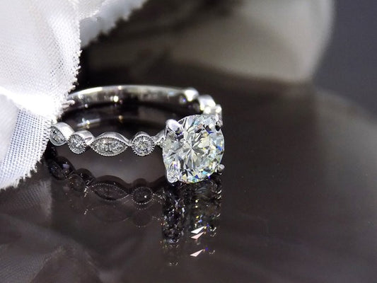 1.72ct TW Natural Round Brilliant Diamond Engagement Ring with a 1.51ct Round Center in 14K White Gold