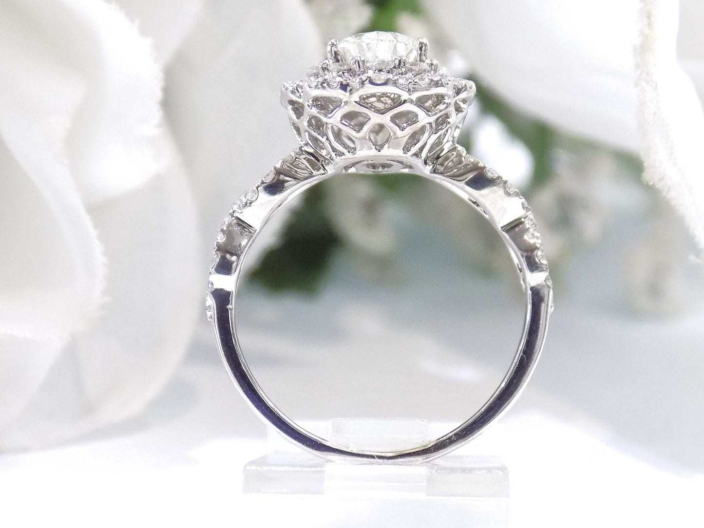 1.70ct TW Natural Pear Shape Double-Halo Style Diamond Ring with a 1.00ct Pear Shape Center in 18K White Gold