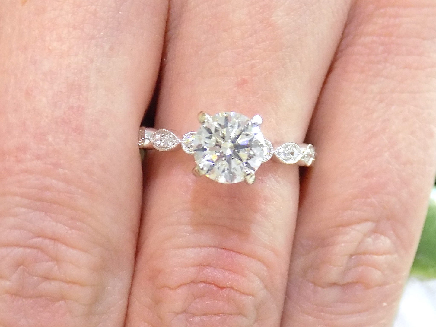 1.72ct TW Natural Round Brilliant Diamond Engagement Ring with a 1.51ct Round Center in 14K White Gold