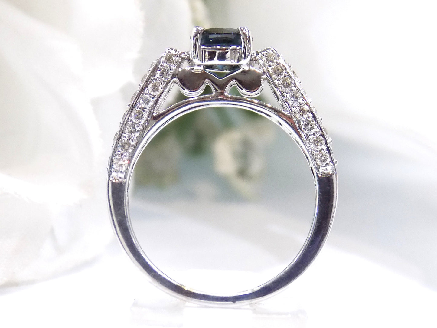 1.74ct TW Natural Blue Diamond Ring with a .89ct Round Blue Diamond Center in 18K White Gold