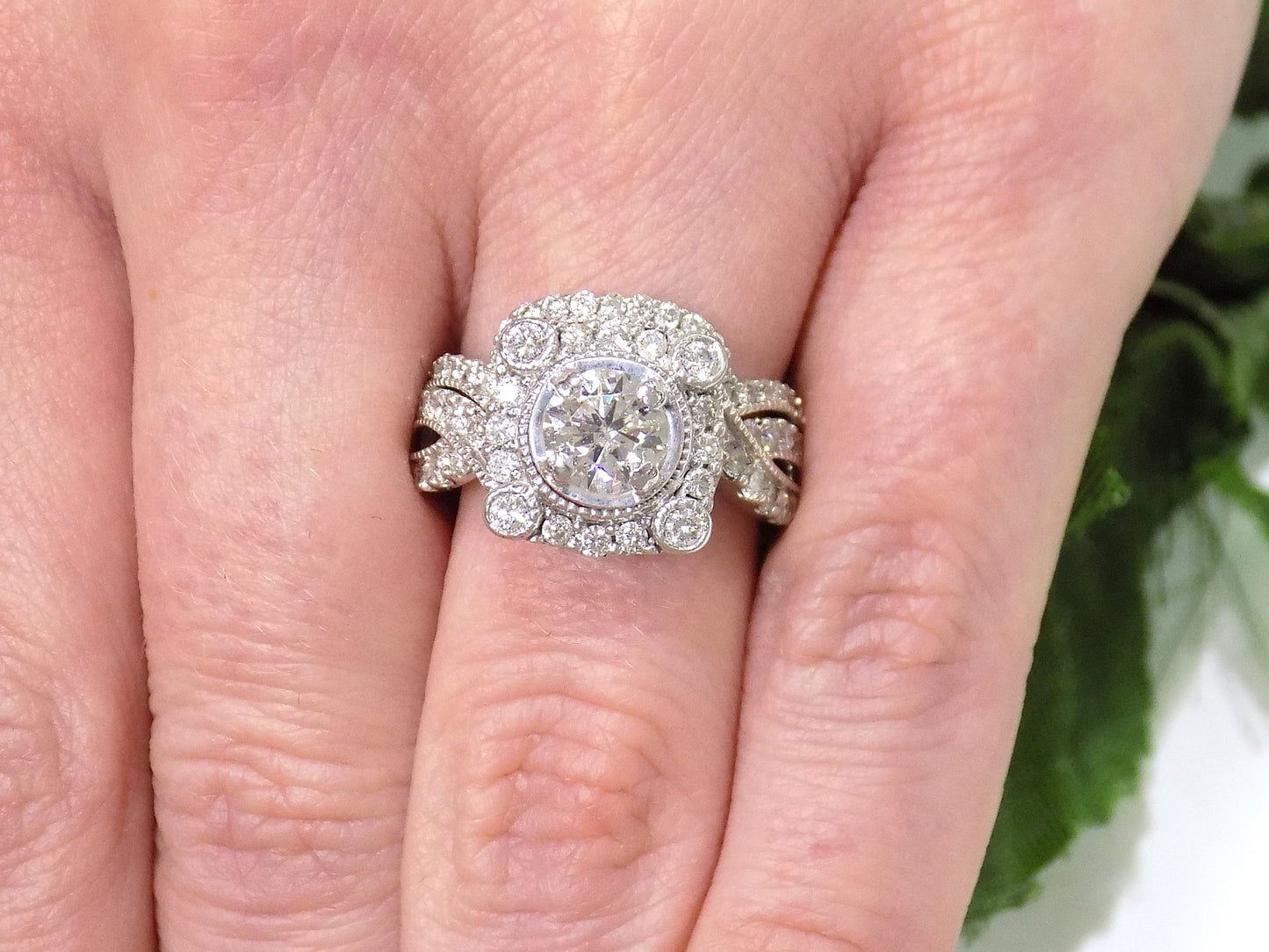 1.95ct TW Estate Natural Round Brilliant Diamond Bridal Set w/ .95ct Round Center in 14K White Gold - Set is Already Together