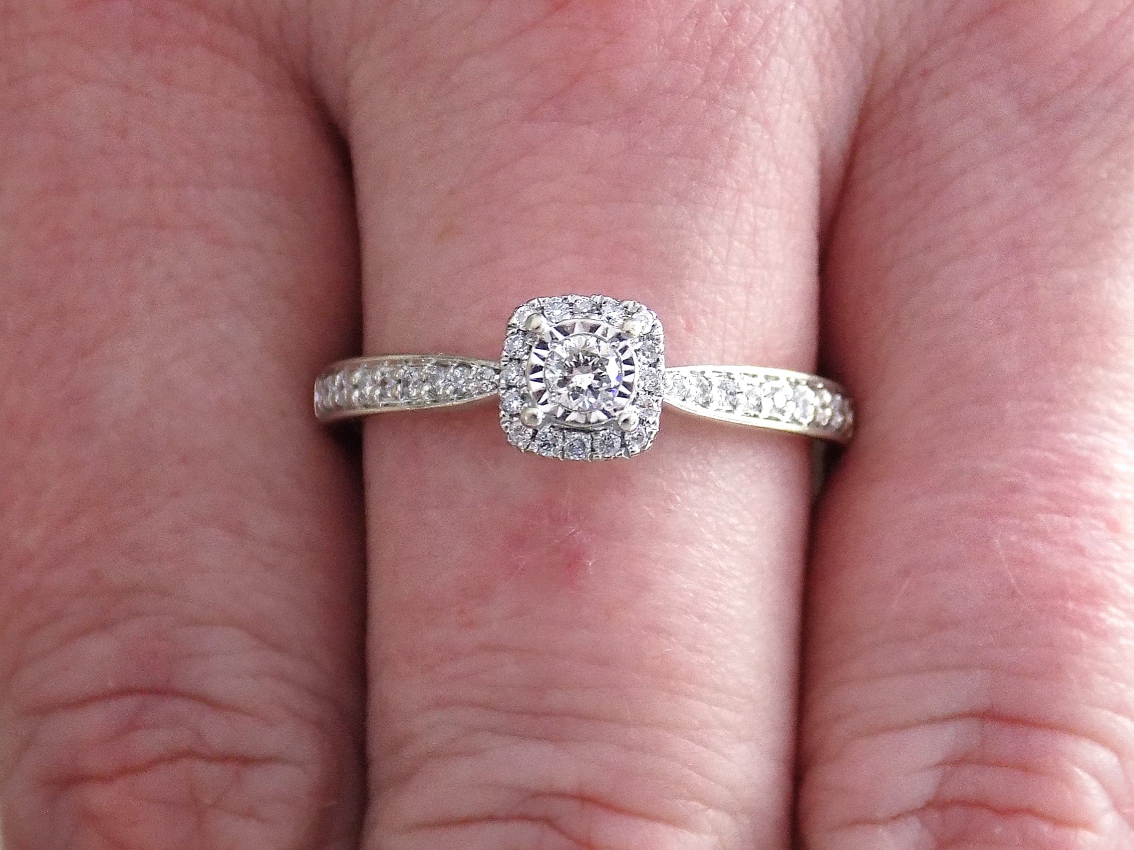 ESTATE Women's .50ct TW Halo Style Natural Round Engagement or Promise Ring in 10K 2-Tone White Gold w/ Rose Gold Accent