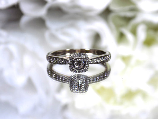 ESTATE Women's .50ct TW Halo Style Natural Round Engagement or Promise Ring in 10K 2-Tone White Gold w/ Rose Gold Accent