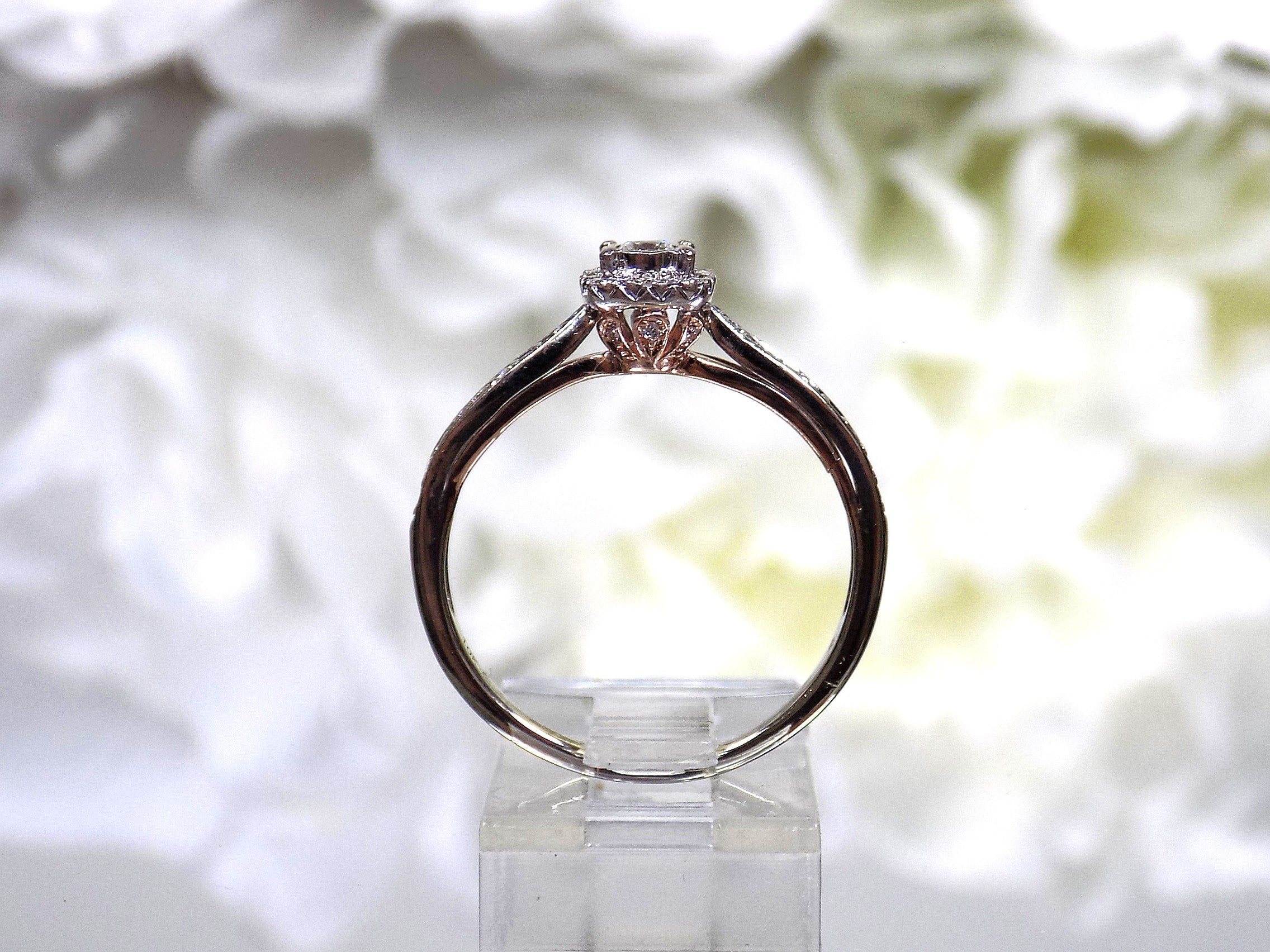 ESTATE Women's .50ct TW Halo Style Natural Round Engagement or Promise Ring in 10K 2-Tone White Gold w/ Rose Gold Accent