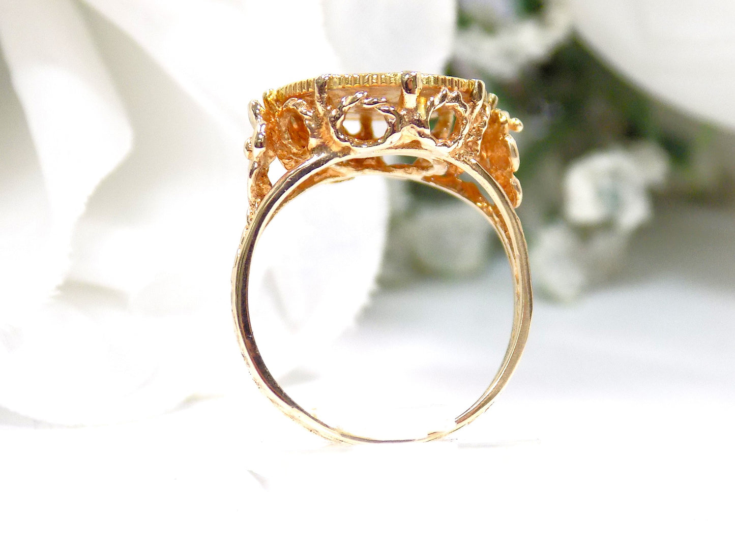 Ladies' 1853 US $1 Gold Coin Ring in 14K Yellow Gold Filigree Style - Coin is 90% Pure Gold