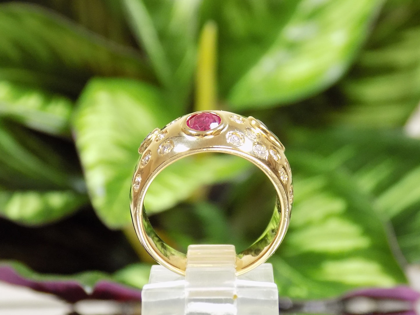 2.50ct TW Vintage Bezel Set Natural Ruby, Sapphire & Diamond Dome Ring or Cigar Band Style in 18K Yellow Gold