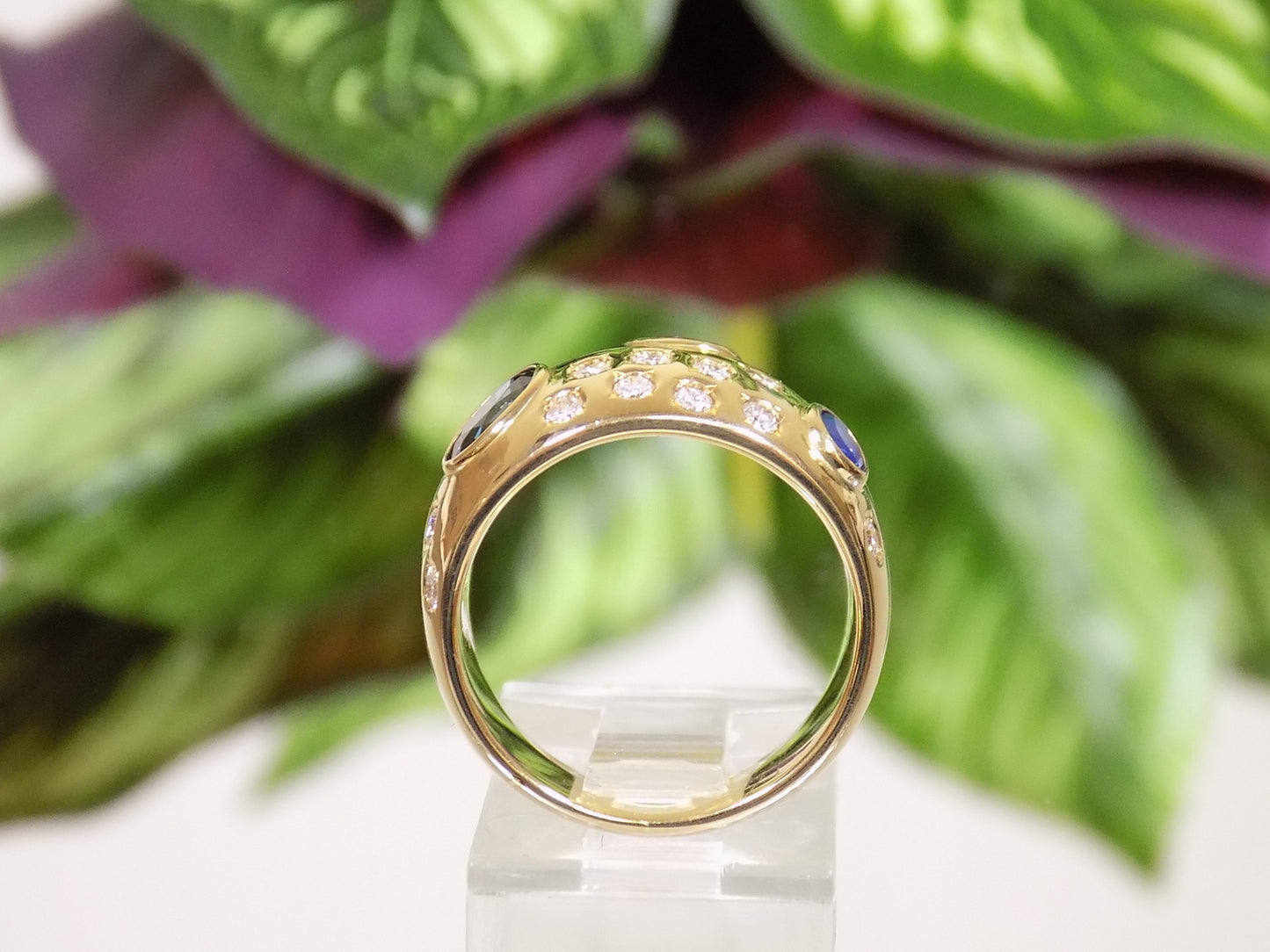 2.50ct TW Vintage Bezel Set Natural Ruby, Sapphire & Diamond Dome Ring or Cigar Band Style in 18K Yellow Gold