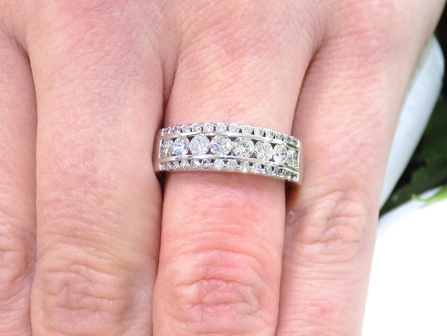 1.00ct 3-Row Natural Round Brilliant Wide Diamond Band in 14K White Gold