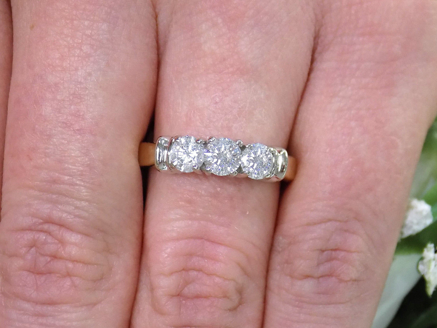 Women's 1.00ct TW Natural 3-Stone Style Natural Round Diamond Ring or Anniversary Ring in 14K Yellow & White 2-Tone Gold