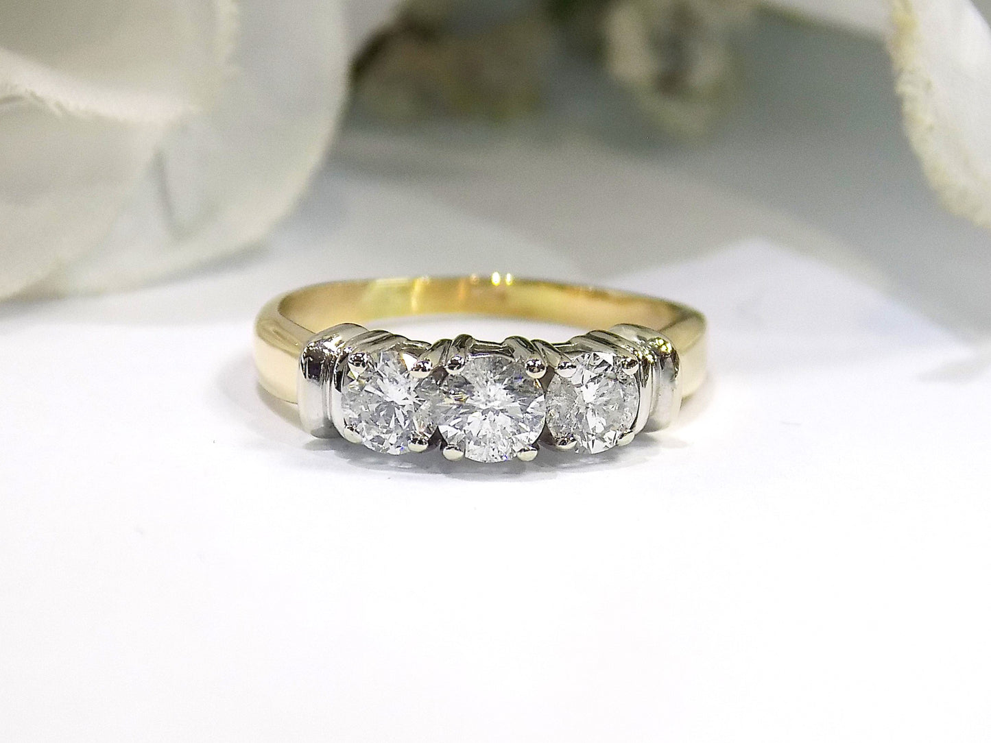 Women's 1.00ct TW Natural 3-Stone Style Natural Round Diamond Ring or Anniversary Ring in 14K Yellow & White 2-Tone Gold