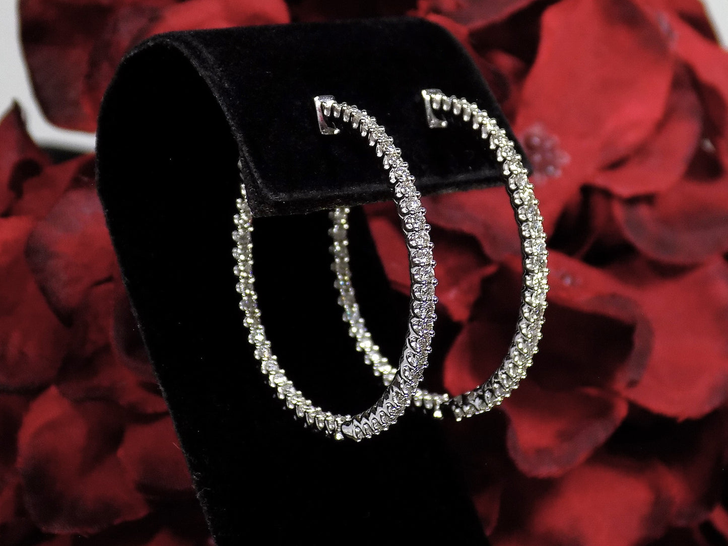 Large 2ct TW Natural Round Diamond Hoop Earrings in Solid 14K White Gold - Inside-Out Style