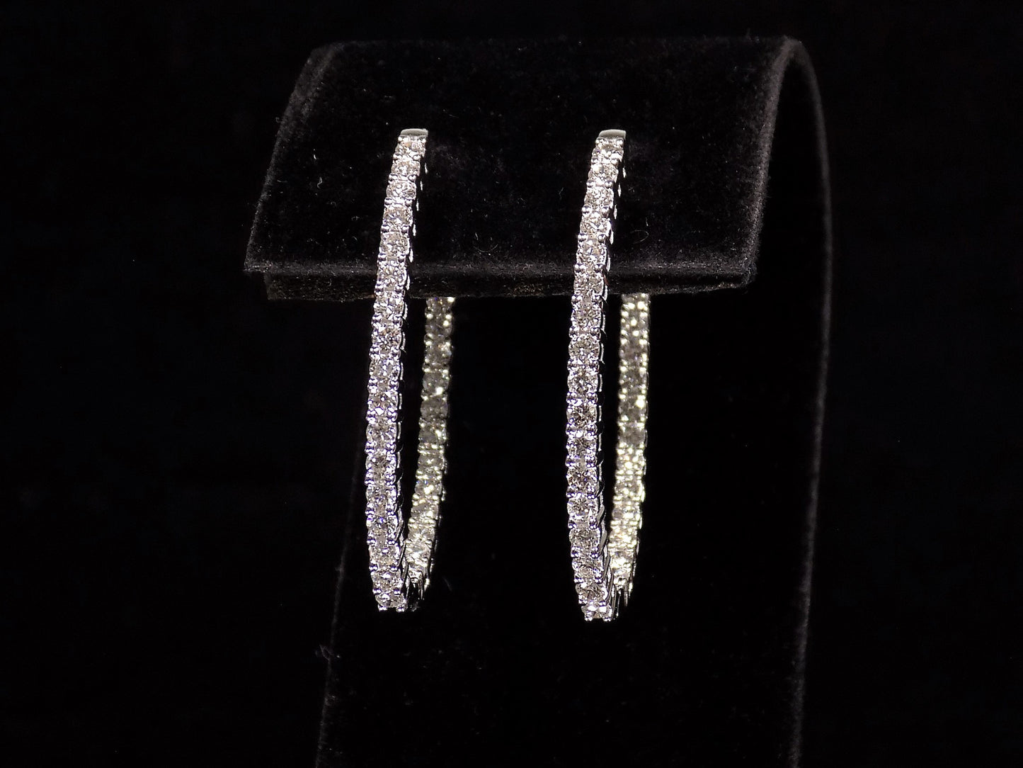 Women's 2ct TW Natural Diamond Oval Shape Hoop Earrings in Solid 14K Yellow Gold - Inside-Out Style