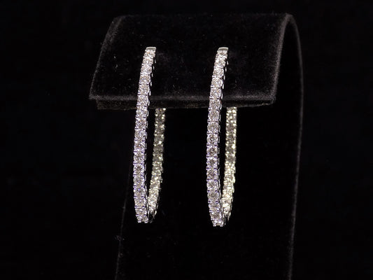 Women's 2ct TW Natural Diamond Oval Shape Hoop Earrings in Solid 14K White Gold - Inside-Out Style