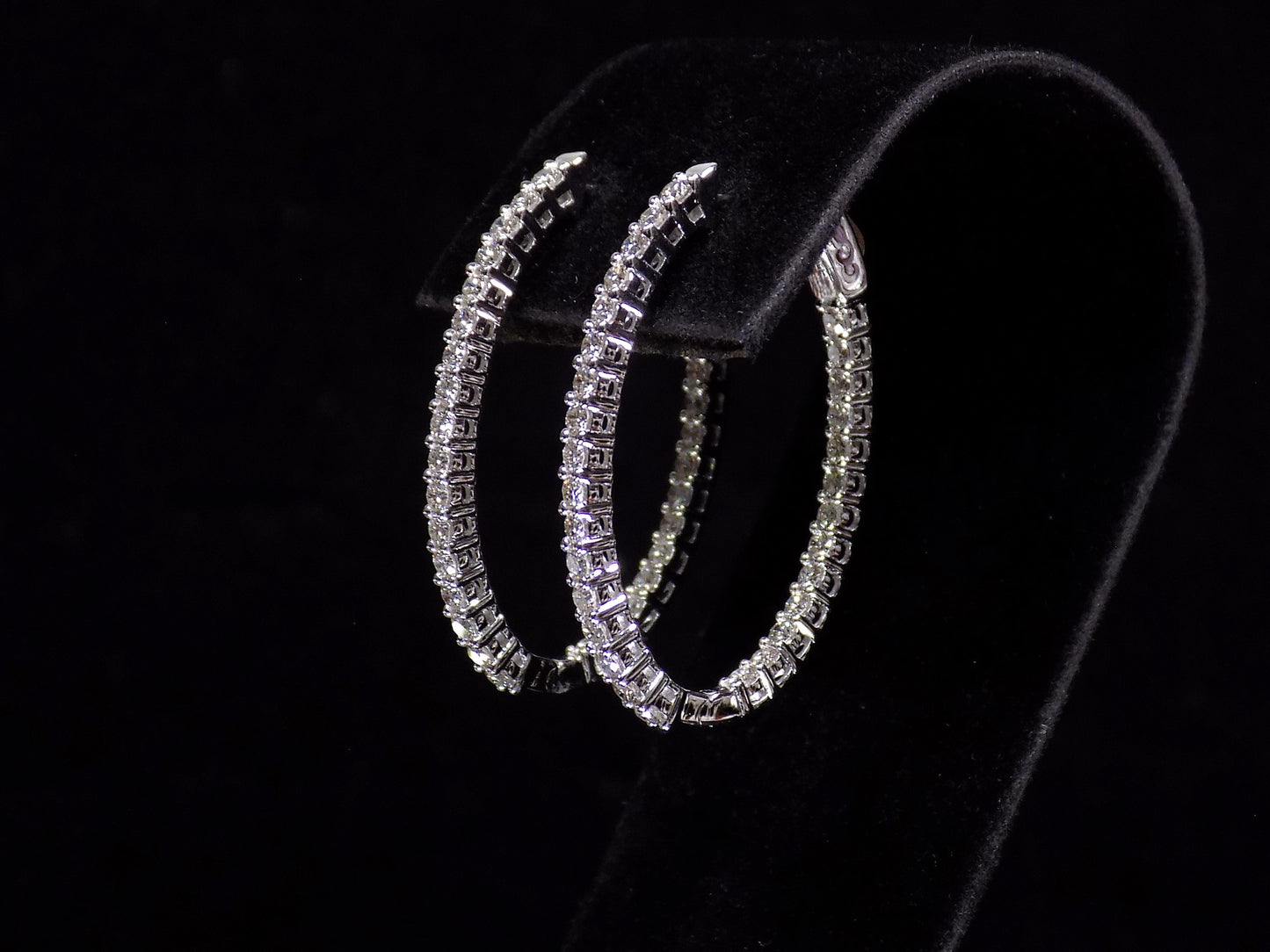 Women's 2ct TW Natural Diamond Oval Shape Hoop Earrings in Solid 14K Yellow Gold - Inside-Out Style