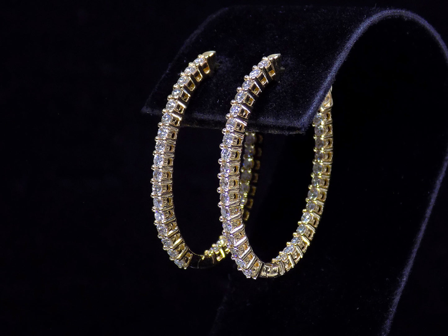 Women's 2ct TW Natural Diamond Oval Shape Hoop Earrings in Solid 14K Yellow Gold - Inside-Out Style