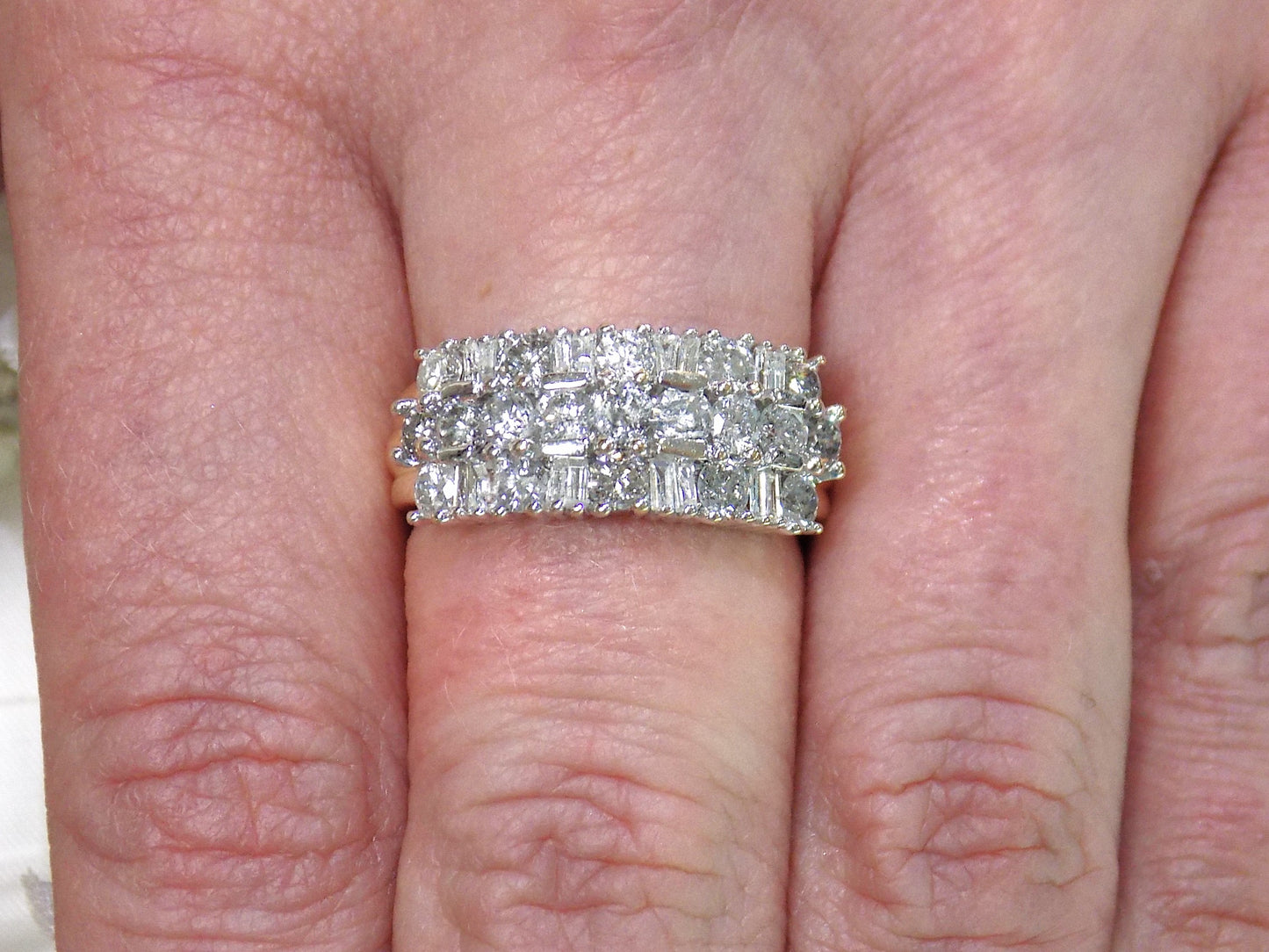 Women's Vintage 2ct TW Natural Baguette & Round Wide Diamond Band in 14K Yellow & White Gold 2-Tone