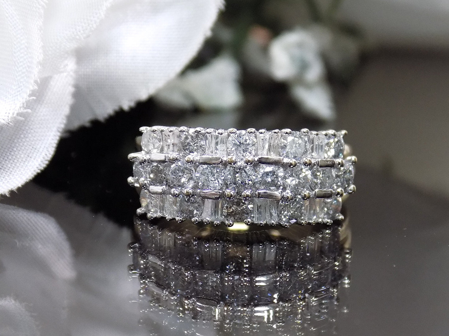 Women's Vintage 2ct TW Natural Baguette & Round Wide Diamond Band in 14K Yellow & White Gold 2-Tone