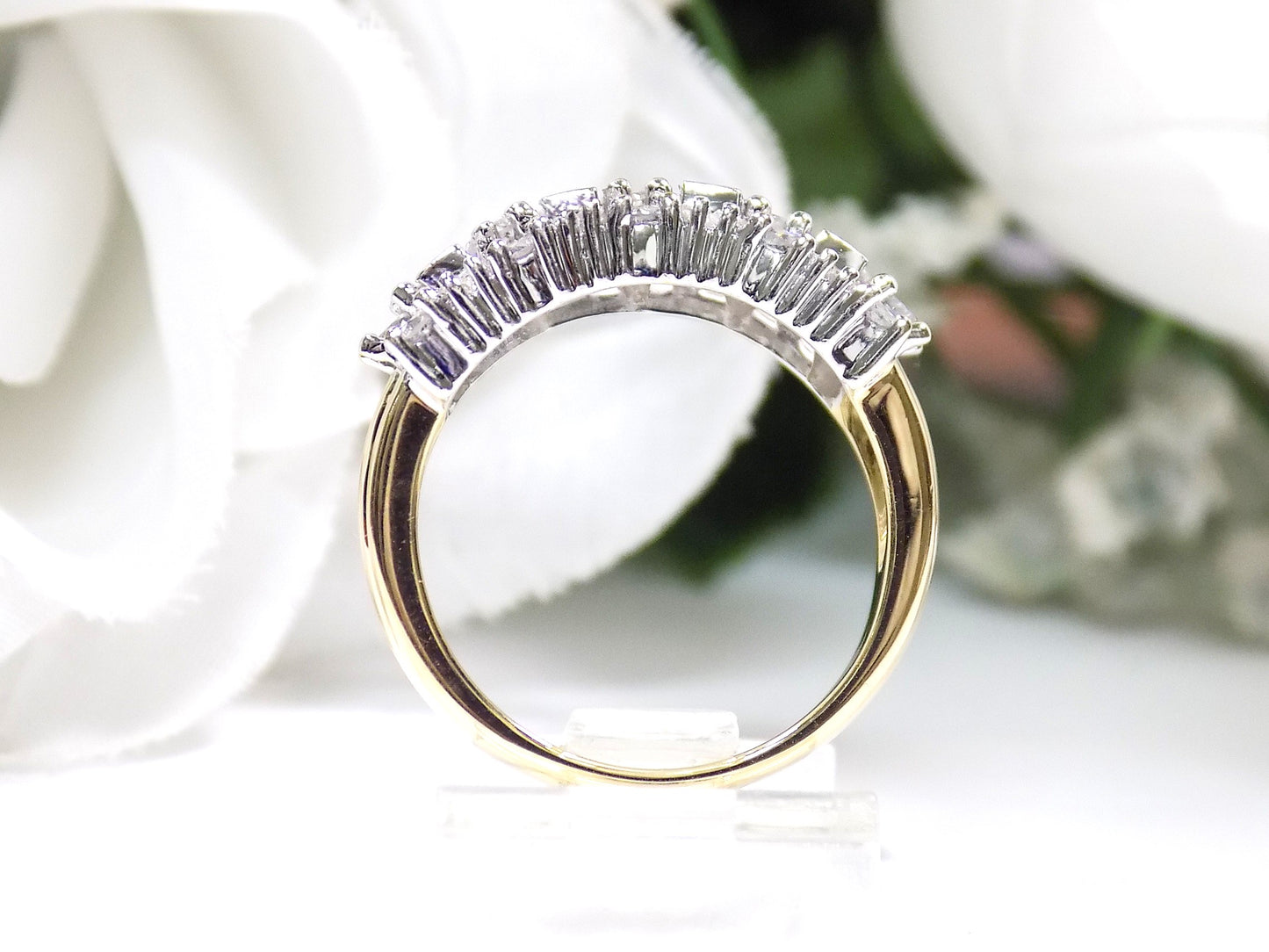 Women's Vintage 2ct TW Natural Baguette & Round Wide Diamond Band in 14K Yellow & White Gold 2-Tone