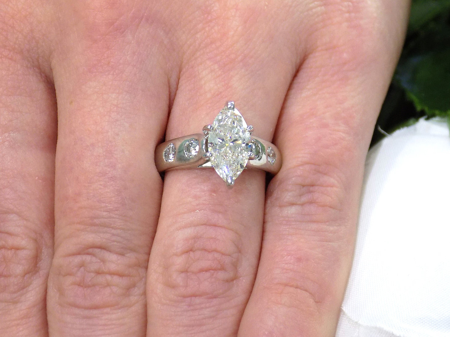 2.53ct TW Marquise Shape Diamond Engagement or Right Hand Ring with a Nice 2.03ct Marquise Center in a Cathedral Style Solid Platinum Mounting