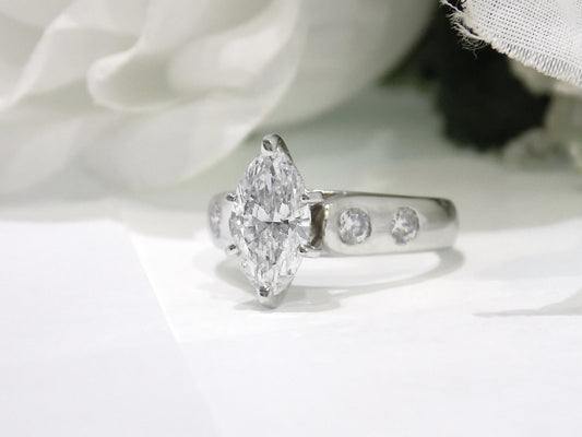 2.53ct TW Marquise Shape Diamond Engagement or Right Hand Ring with a Nice 2.03ct Marquise Center in a Cathedral Style Solid Platinum Mounting