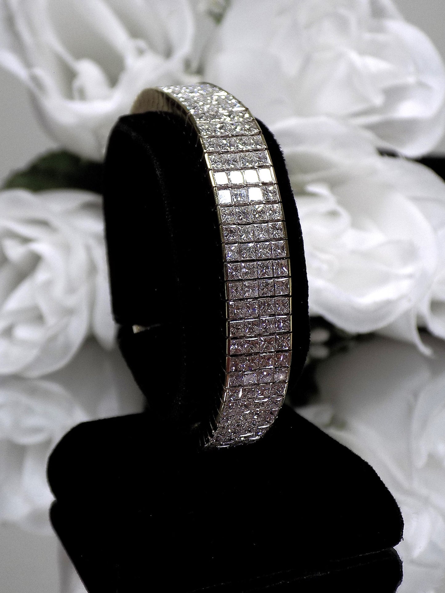 Estate 22ct TW Natural Princess Cut Invisibly Set Diamond Bracelet in 18K Yellow Gold - Like Brand New, Never Worn