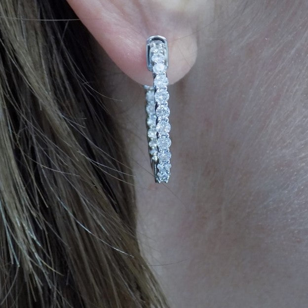 Impressive 2ct TW Natural Diamond Hoop Earrings in Solid 14K White Gold - Inside-Out Style